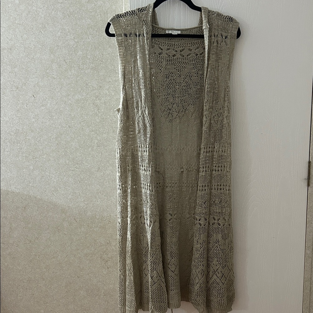 Cato, Beige Crochet Sleeveless Cardigan, Size L